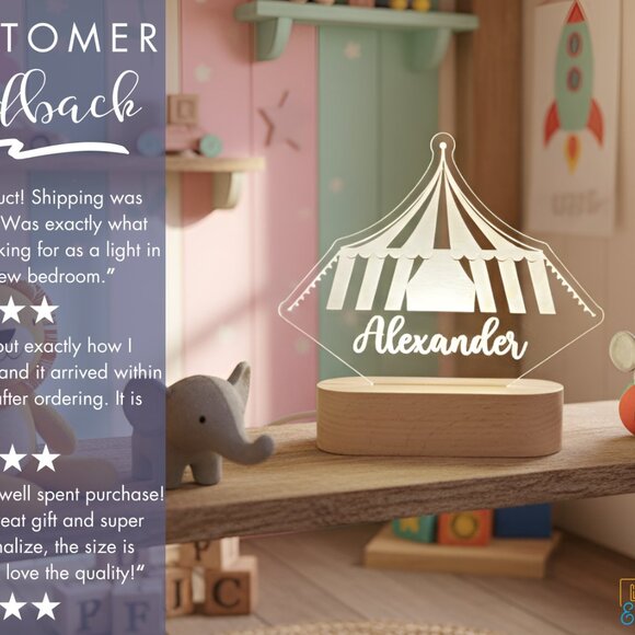 Circus Custom Name Light • Personalized LED Decor • Boy/Girl Kids Gift - Picture 7 of 8